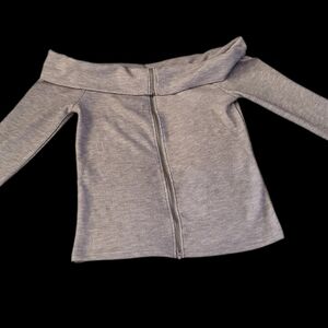 Noisy may Light Gray Melange Off-Shoulder Zip-Up Cardigan